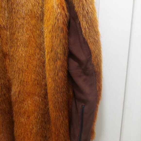 Stunning Rare H&M Studio Coll. Limited Etd Burnt Orange Faux Fur Coat EUC Sz 12 - Picture 7 of 8